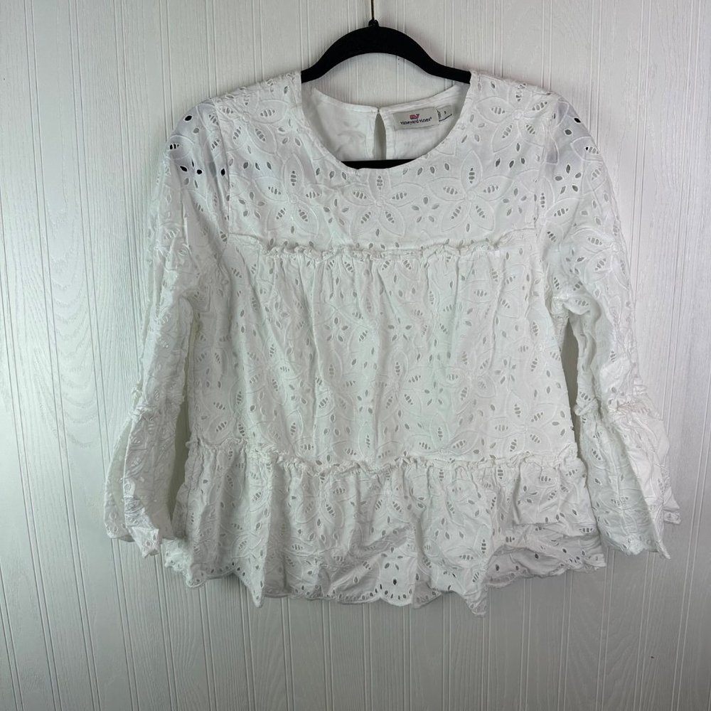 Vineyard Vines White Eyelet Ruffle Top size small